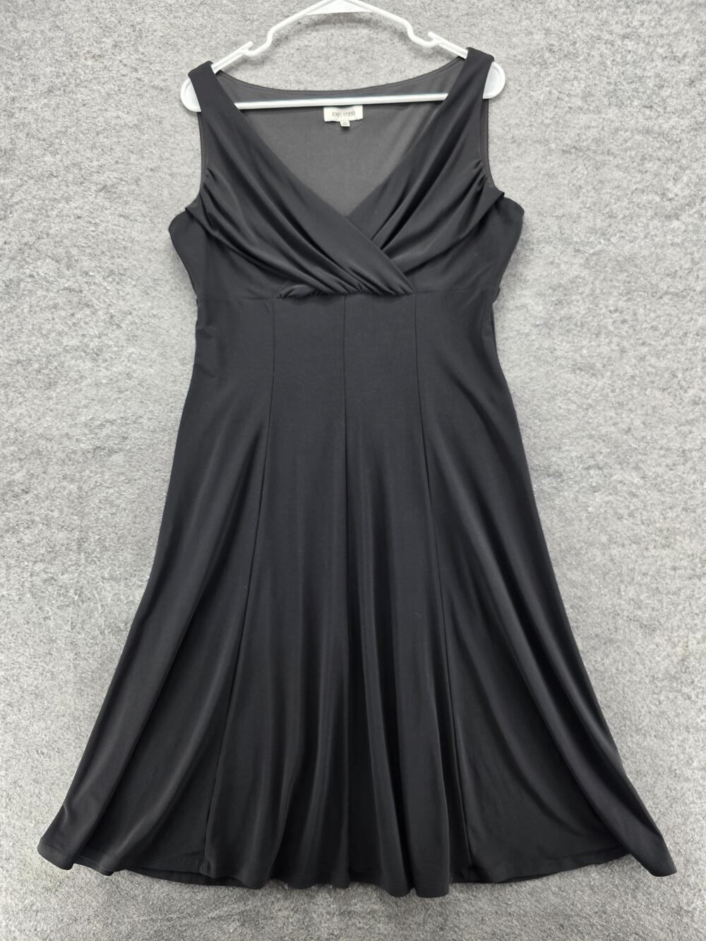 Jones Studio Dress Womens 10 Black Sleeveless Fit Flare V Neck Cocktail Midi